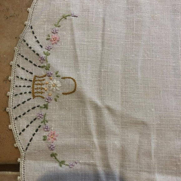 Embroidered Dresser Scarf Set 3 Floral Basket MCM Cottagecore - Picture 3 of 6